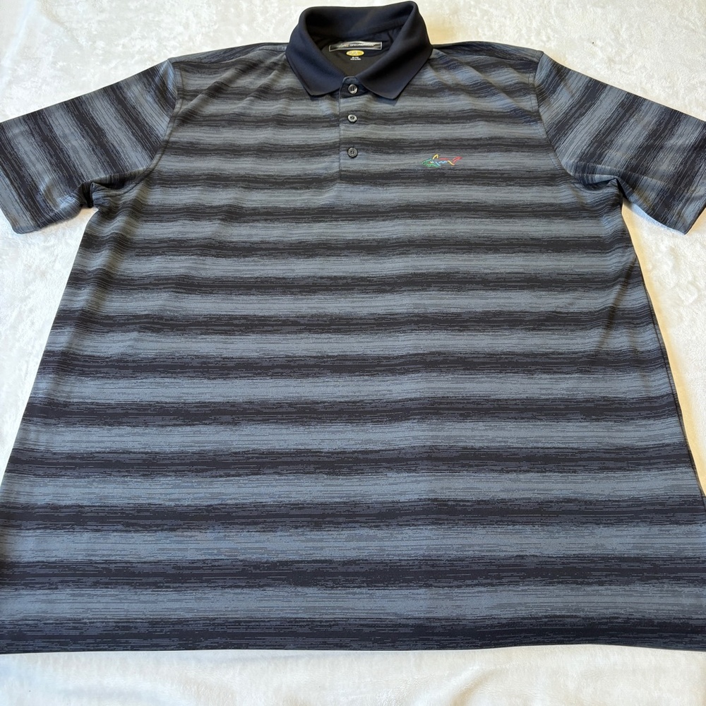 Greg Norman Play Dry Golf Polo Shirt Mens Size XL Black & Gray Striped